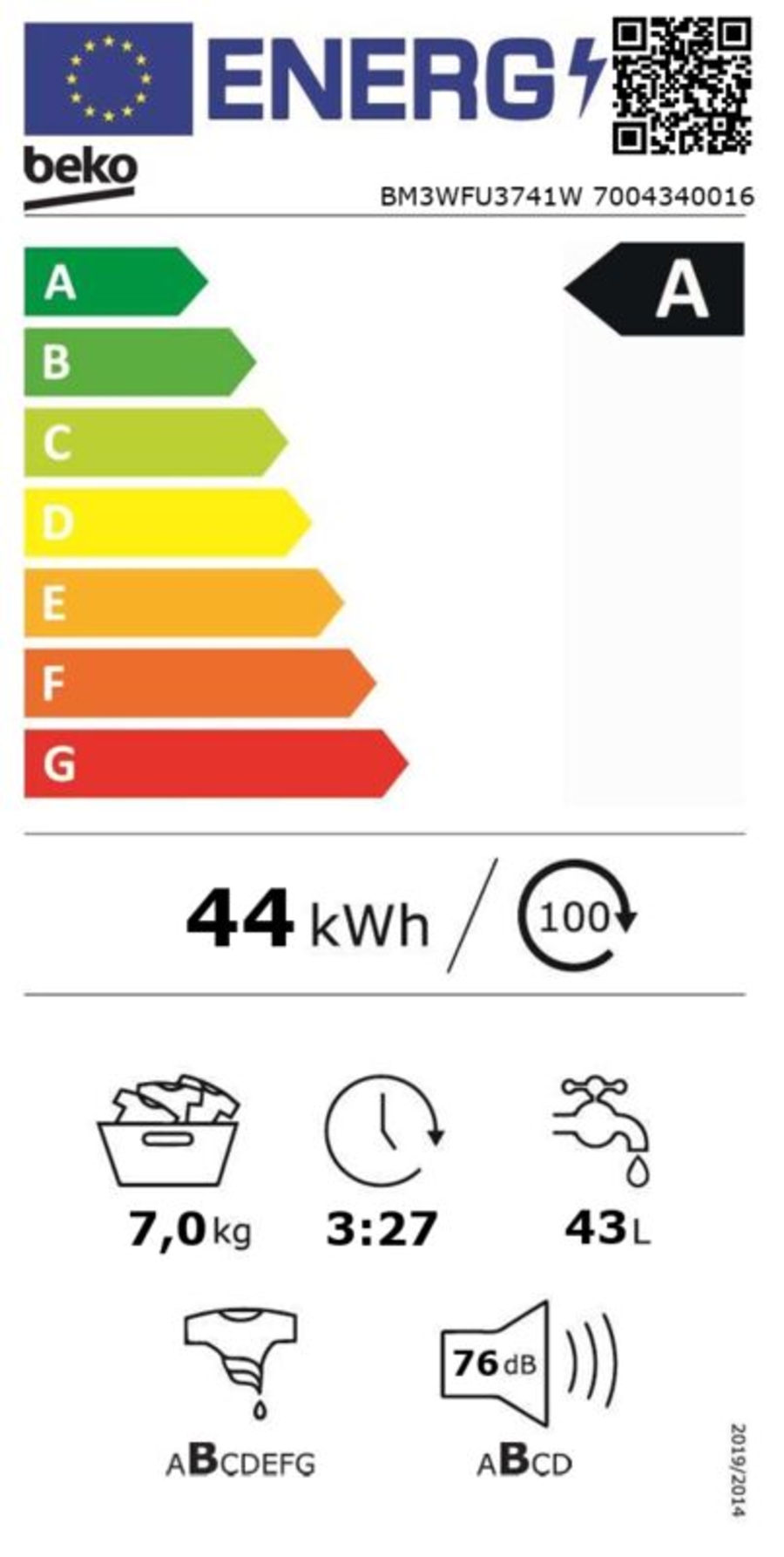 Beko BM3WFU3741W Waschmaschine 7 kg, 1400 U/min 