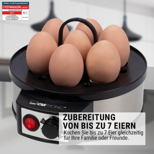 Clatronic EK 3321 Eierkocher, 7 Eier,400 W  Edelstahl mit Härtegradeinstellung 
