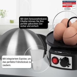 Clatronic EK 3321 Eierkocher, 7 Eier,400 W  Edelstahl mit Härtegradeinstellung 