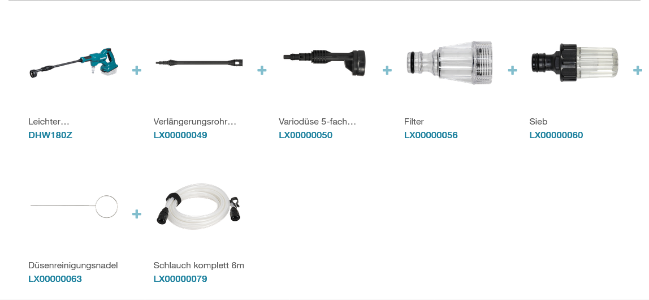 Makita DHW180Z Akku-Druckreiniger 18V • 24 bar • 318 l/h Leichter handgeführter Druckreiniger wahlweise mit 8 oder
