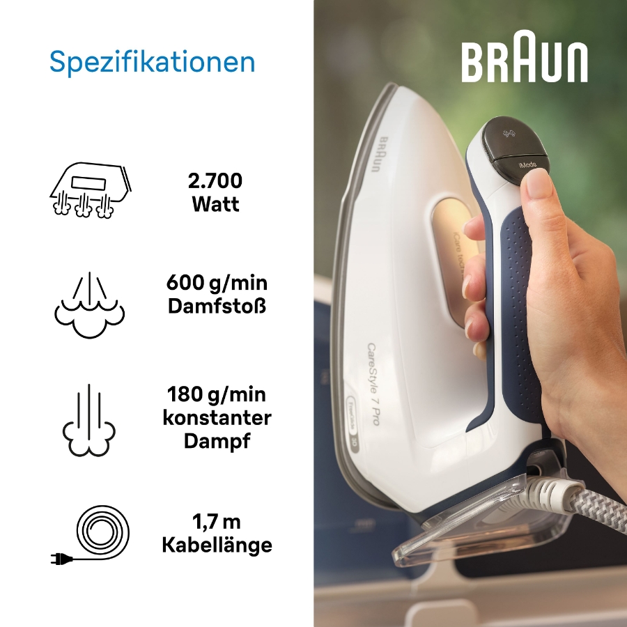 Braun Domestic Home IS7282BL CareStyle 7 Pro Dampfbügelstation 8 bar, 2 Liter Wassertank, 600g/min Turbodampfstoß