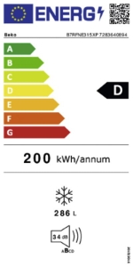 Beko B7RFNE315XP Gefrierschrnak Stand Edelstahl 60 cm 