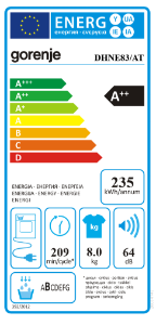 Gorenje DHNE83/AT Wärmepumpentrockner Stand 60 cm weiß A+++ 8 kg 
