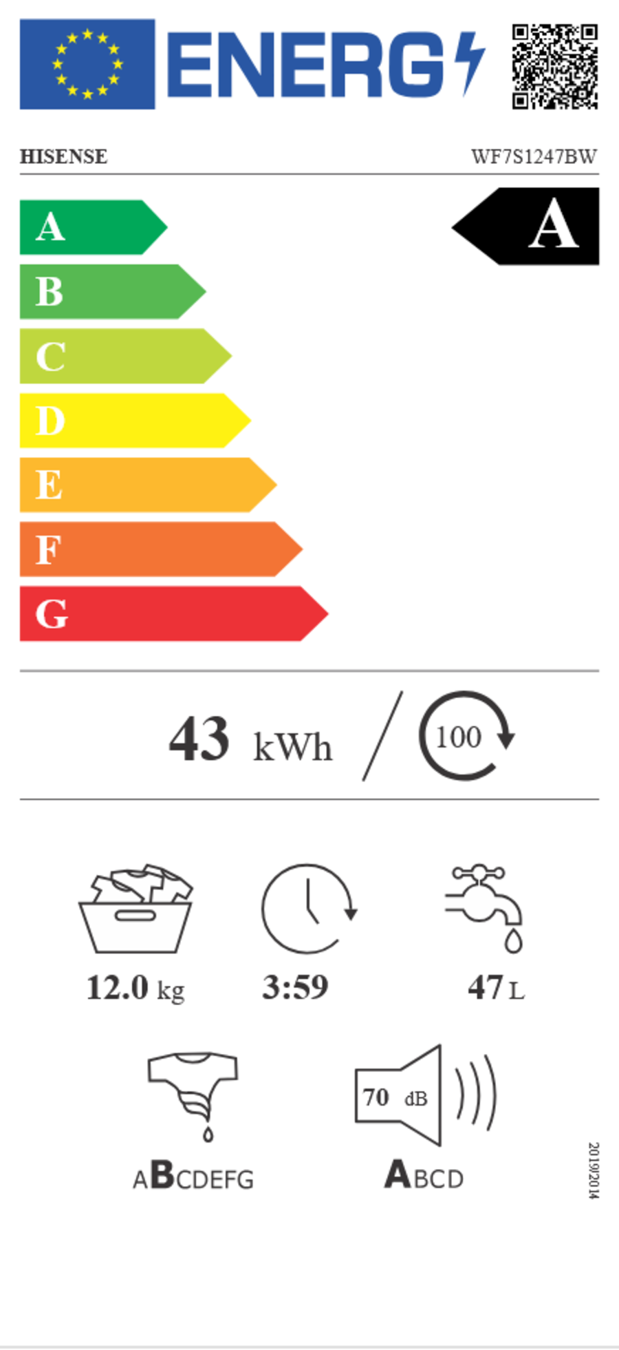 Hisense WF7S1247BW Waschmaschine Stand 60 cm 12 kg 1400 U/min 