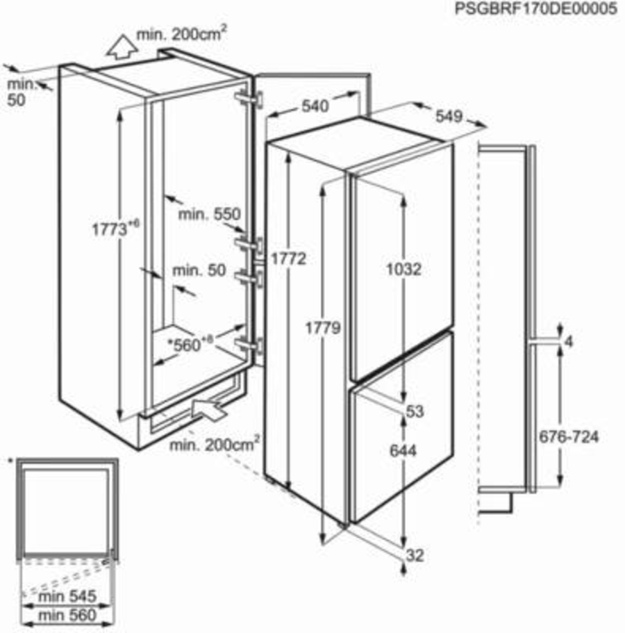 AEG SCE618E5TS Kühl-/Gefrierkombinationen Einbau 178cm NoFrost Schlepptürtechnik