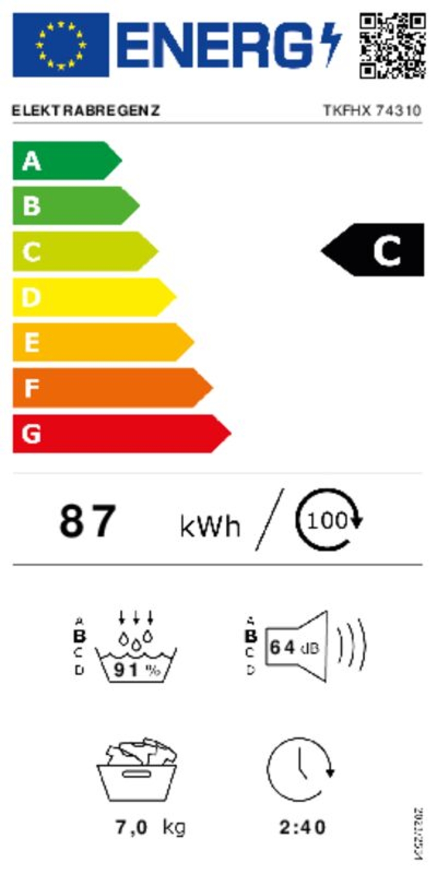 Elektrabregenz TKFHX 74310 Trockner Stand 7kg A+++ 
