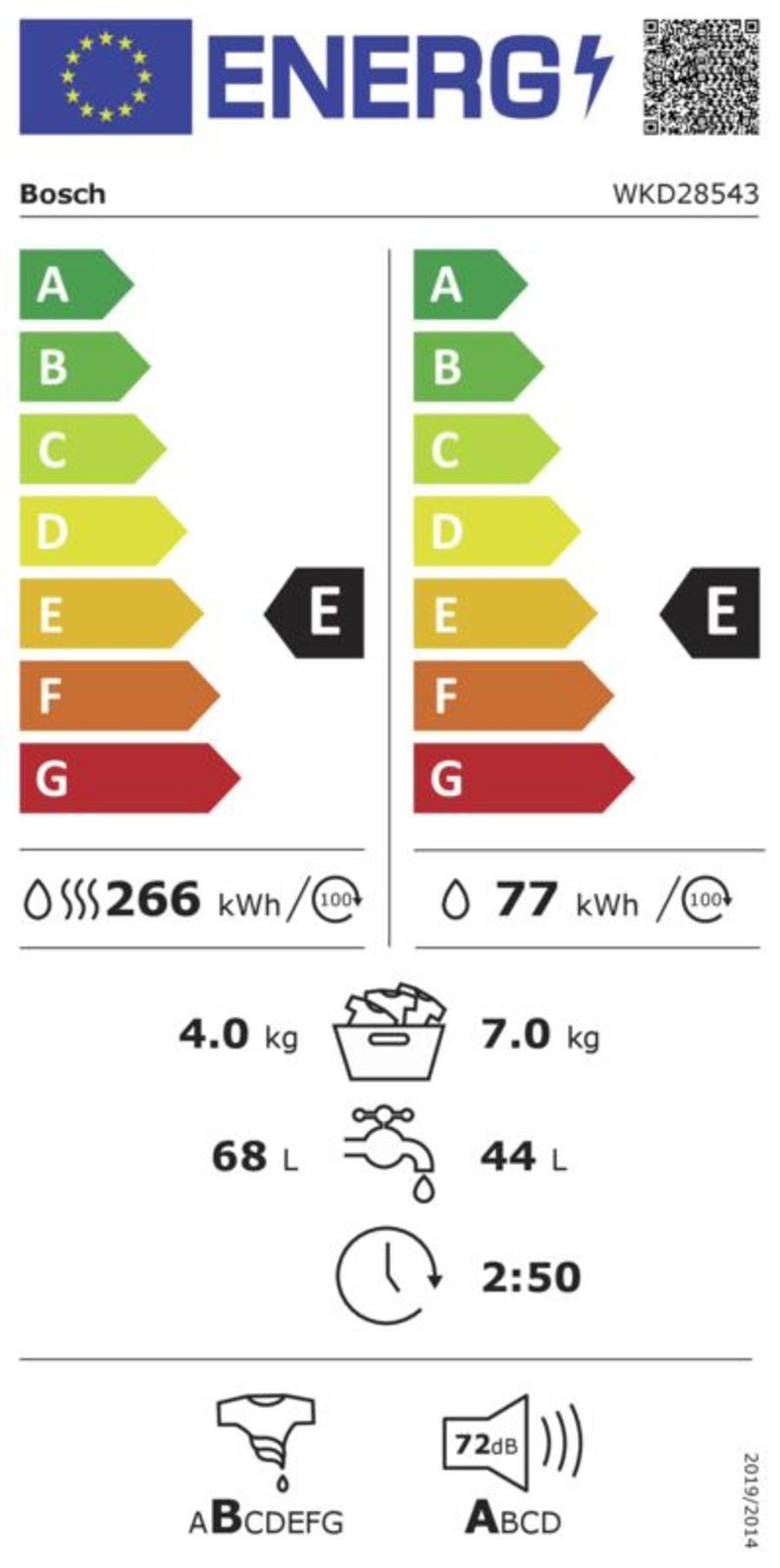 Bosch WKD28543 Waschtrockner Einbau 7kg/4kg Weiss 