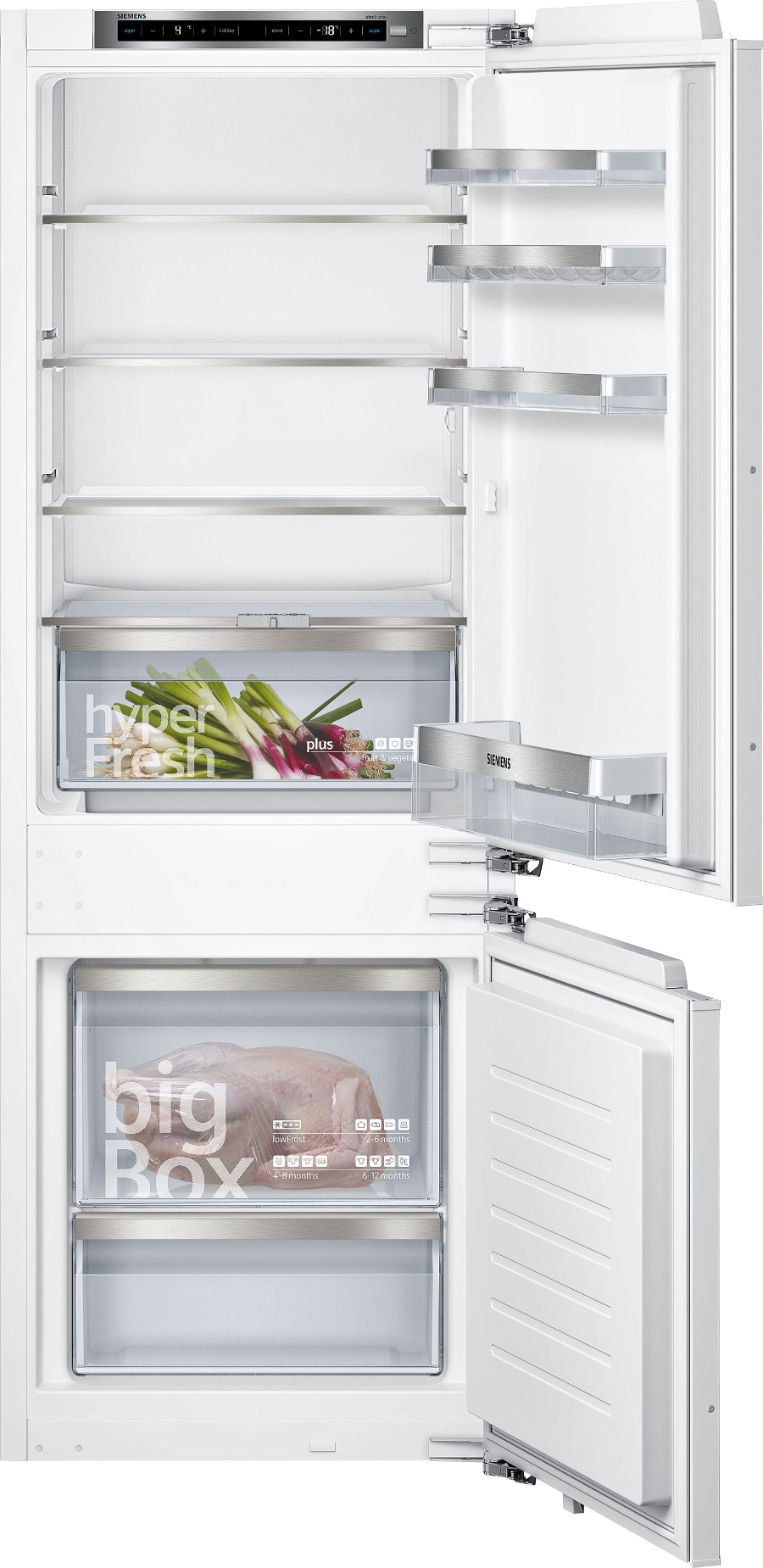 Siemens KI77SXFE0 iQ500, Einbau-Kühl-Gefrier-Kombination  mit Gefrierbereich unten, 157.8 x 55.8 cm, Flachscharnier