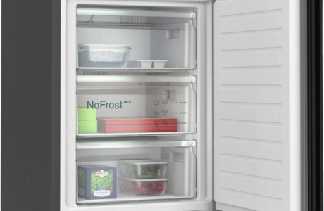 Siemens KG39NSBBF IQ700 Kühl-Gefrierkombination 203 x 60 cm, Schwarz Tür aus schwarzem, satinierten Glas