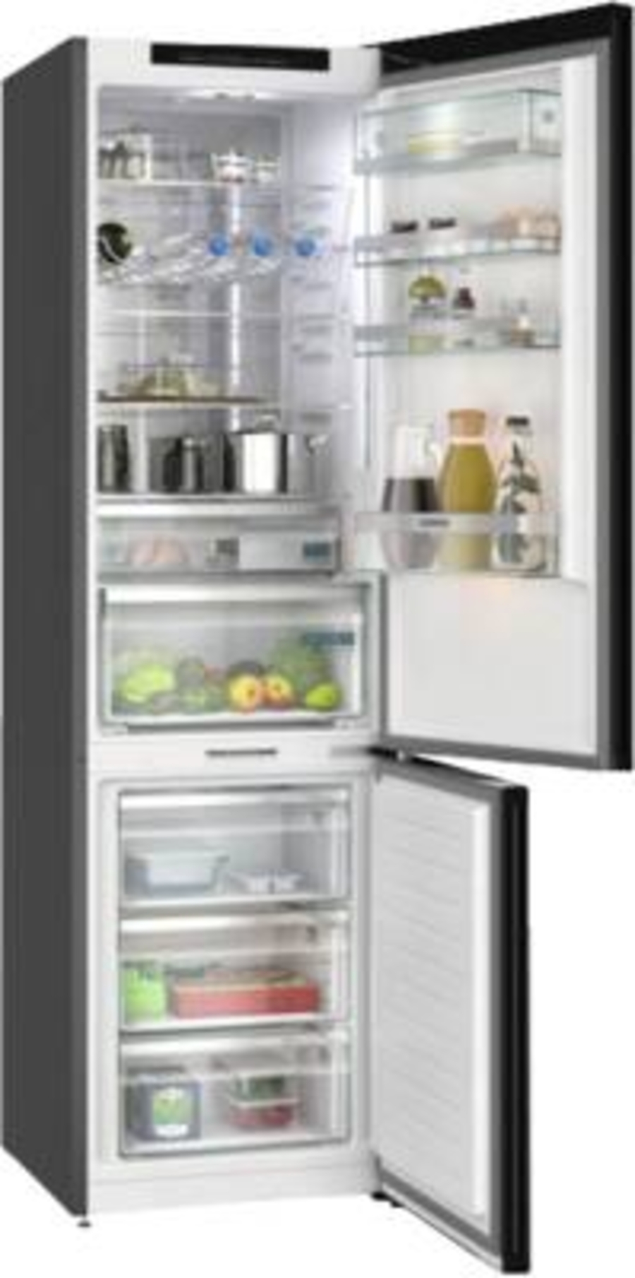 Siemens KG39NSBBF IQ700 Kühl-Gefrierkombination 203 x 60 cm, Schwarz Tür aus schwarzem, satinierten Glas