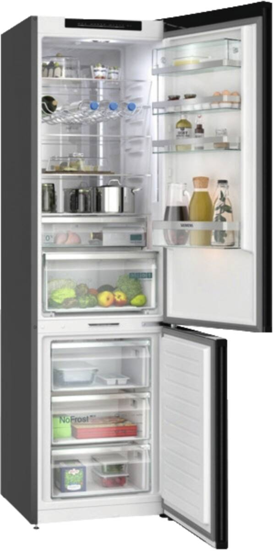 Siemens KG39NSBBF IQ700 Kühl-Gefrierkombination 203 x 60 cm, Schwarz Tür aus schwarzem, satinierten Glas