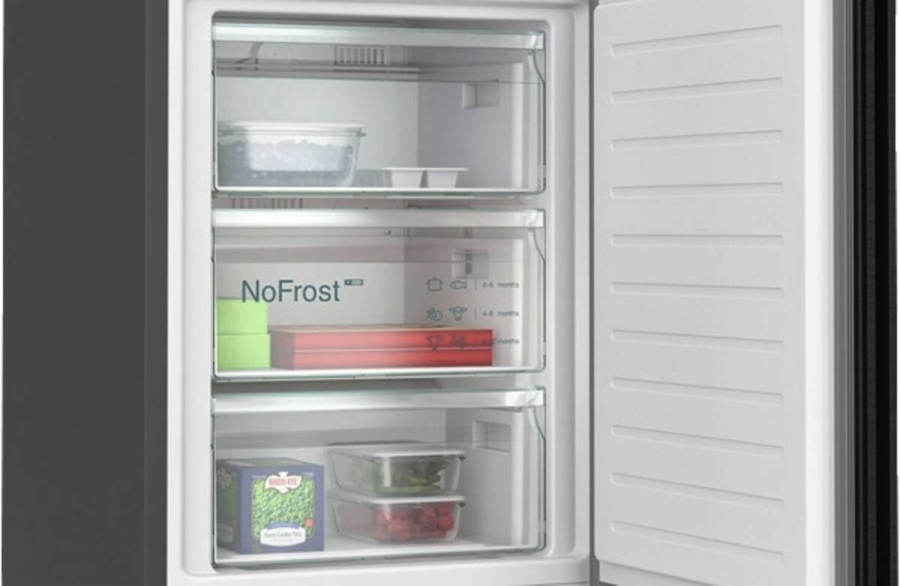 Siemens KG39NSBBF IQ700 Kühl-Gefrierkombination 203 x 60 cm, Schwarz Tür aus schwarzem, satinierten Glas