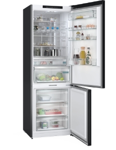 Siemens KG49NSBBF IQ700 Kühl-Gefrierkombination 203 x 70 cm, Schwarz Tür aus schwarzem, satinierten Glas