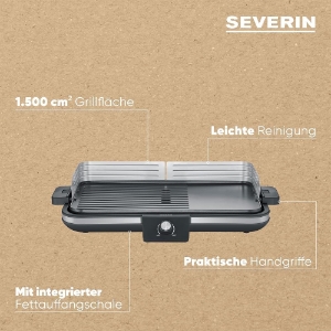 Severin PG 8564 Tischgrill, Plancha, 2300 Watt, stufenlose  Temperatureinstellung, 50x30 cm