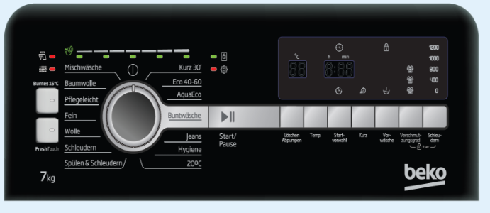 Beko BTL1WFP10724AT  Waschmaschine, Toplader, 1-7 kg, 1200 U/min Digital Display