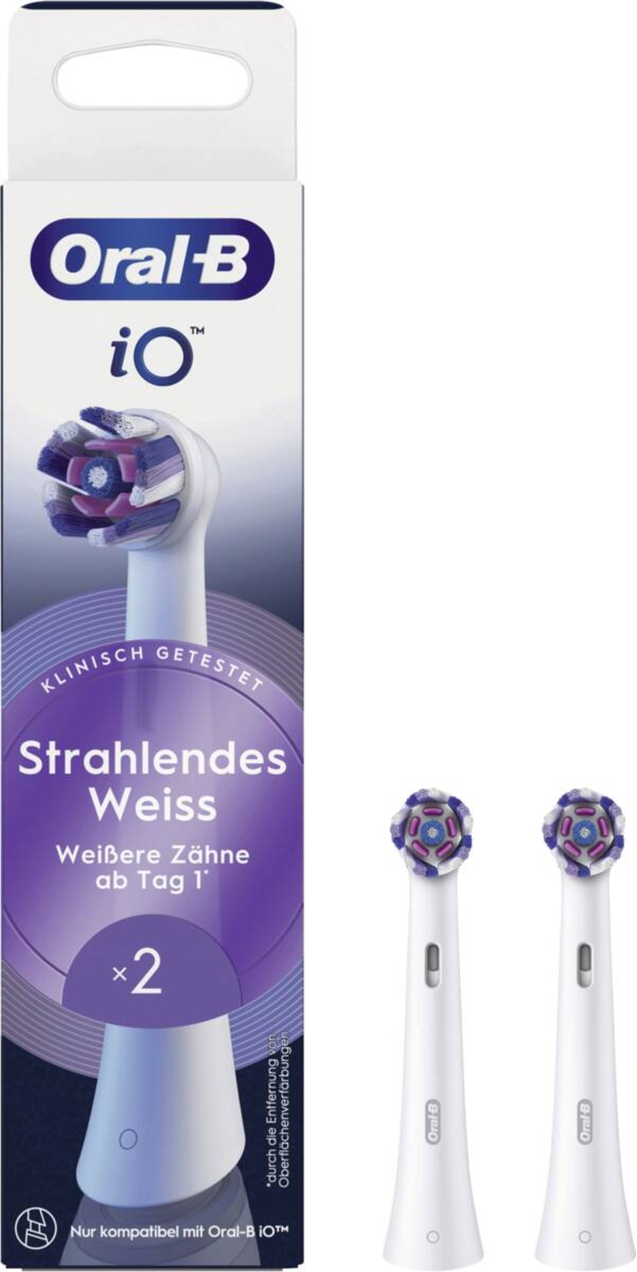 Oral-B iO Aufsteckbürsten Strahlendes Weiss 2er, für elektrische Oral-B iO Zahnbürsten, Zahnaufhellung, Weiß