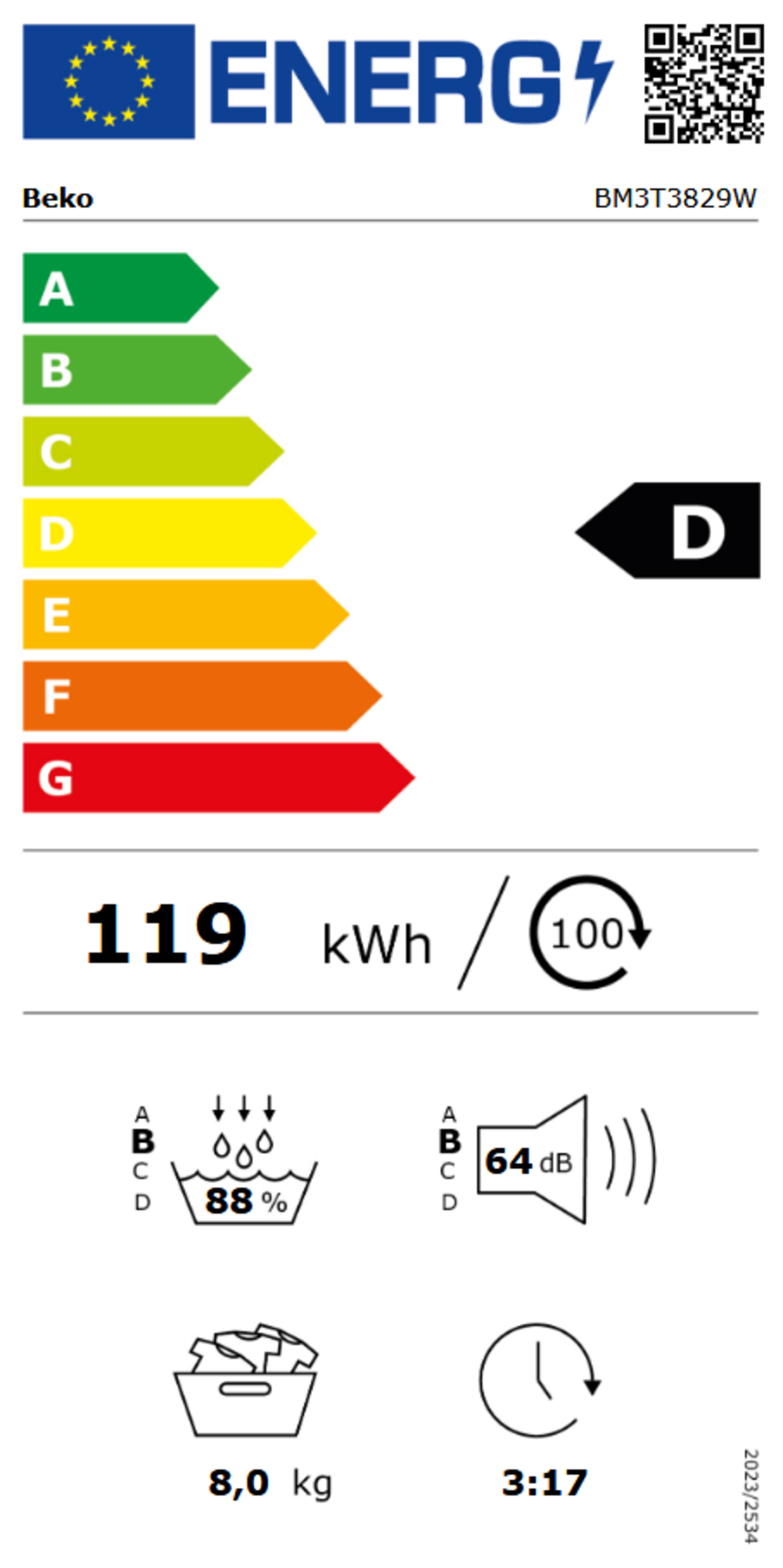 Beko BM3T3829W Wärmepumpentrockner, 8 kg, Digital Display 