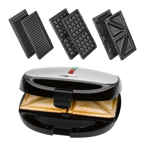 Clatronic WA 3670 Sandwichtoaster mit Wechselplatten 3 in  schwarz/edelstahl