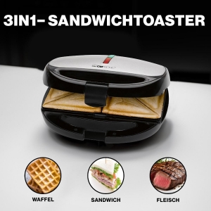 Clatronic WA 3670 Sandwichtoaster mit Wechselplatten 3 in  schwarz/edelstahl