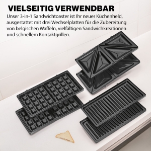 Clatronic WA 3670 Sandwichtoaster mit Wechselplatten 3 in  schwarz/edelstahl