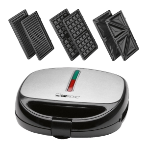 Clatronic WA 3670 Sandwichtoaster mit Wechselplatten 3 in  schwarz/edelstahl