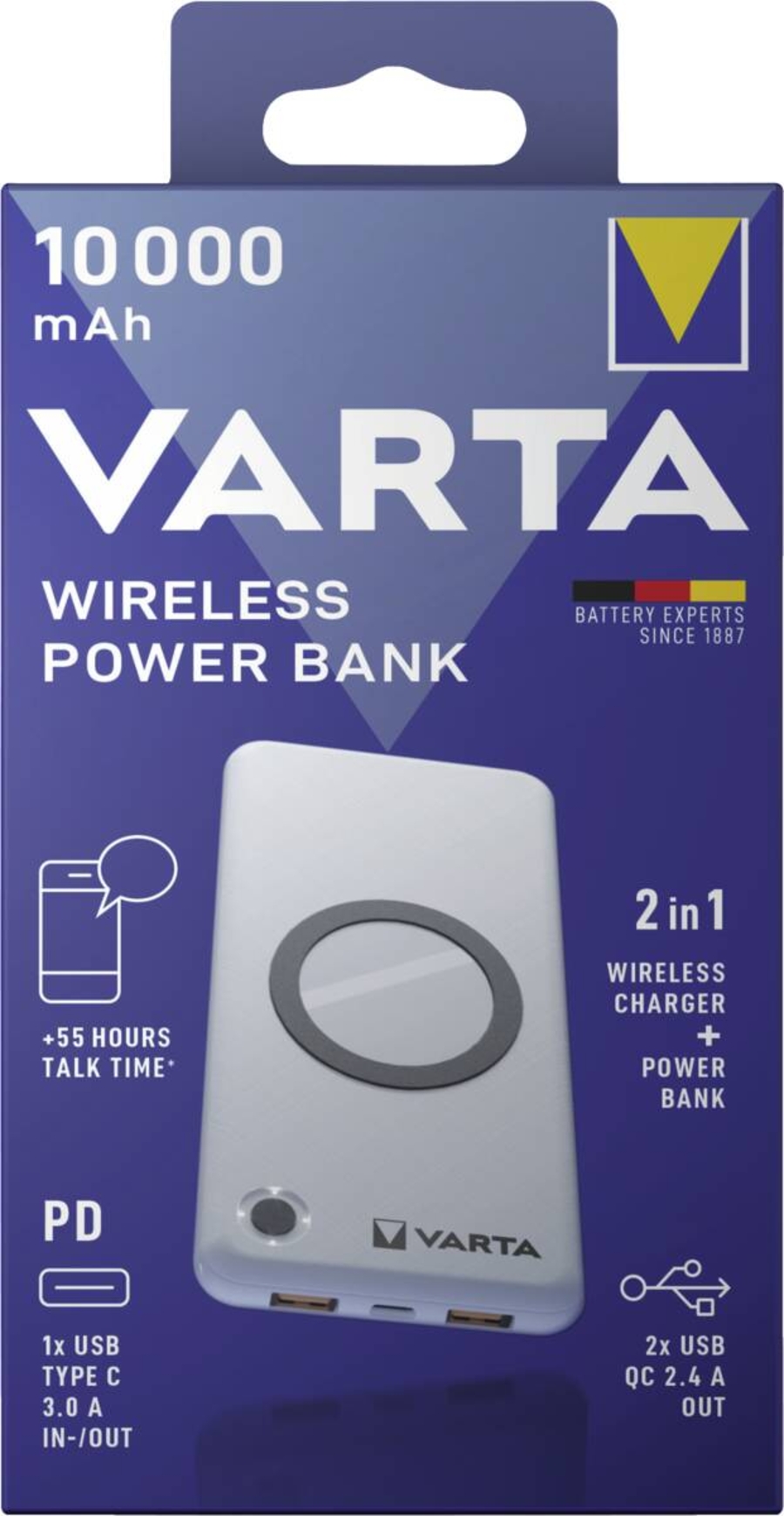 Varta Wireless Power Bank 10000 + Ladekabel, 10000mAh 