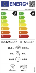 Samsung WD18DB8995BZT2 Waschtrockner 18/11 kg AI Waschen & Trocknen,App-Steuerung (Wi-Fi (WLAN)