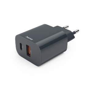 Hama 86441 Schnellladegerät, 1x USB-C, 1x USB-A, PD, 20 W Anthrazit