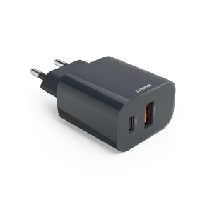 Hama 86441 Schnellladegerät, 1x USB-C, 1x USB-A, PD, 20 W Anthrazit