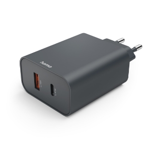 Hama 86444 Schnellladegerät, 1x USB-C, 1x USB-A, PD, 45 W Anthrazit