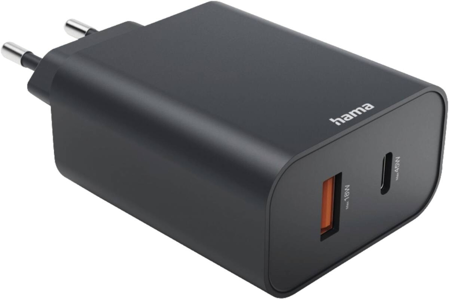 Hama 86444 Schnellladegerät, 1x USB-C, 1x USB-A, PD, 45 W Anthrazit