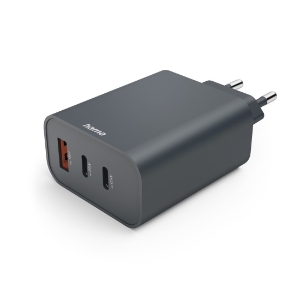 Hama 86445 Schnellladegerät, 2x USB-C, 1x USB-A, PD, 65 W, Anthrazit