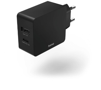 Hama 210575 Schnellladegerät, 1x USB-C, 1x USB-A, PD, 30 W, Schwarz