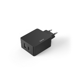 Hama 210575 Schnellladegerät, 1x USB-C, 1x USB-A, PD, 30 W, Schwarz