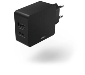 Hama 210575 Schnellladegerät, 1x USB-C, 1x USB-A, PD, 30 W, Schwarz