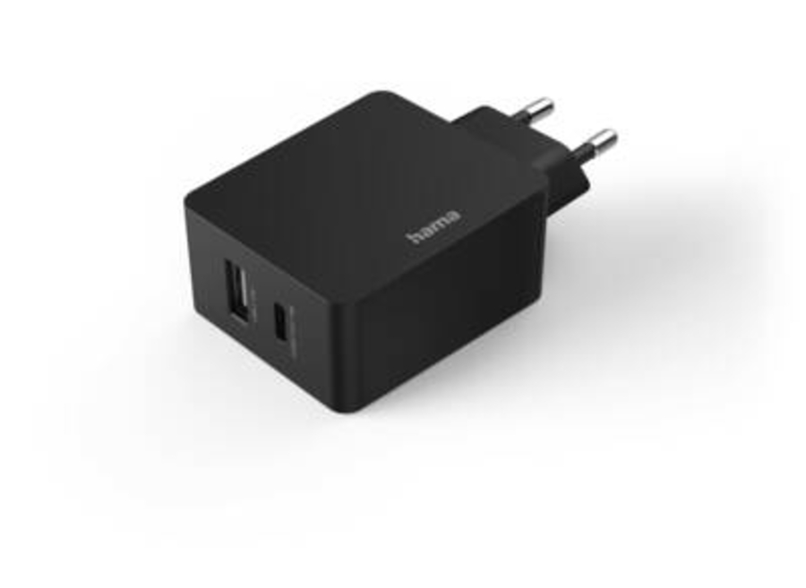 Hama 210575 Schnellladegerät, 1x USB-C, 1x USB-A, PD, 30 W, Schwarz
