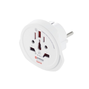 Hama 223474 Weltreiseadapter Set "World Travel Pro Light  USB", 3-polig, 2x USB Reisestecker