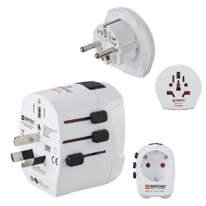Hama 223474 Weltreiseadapter Set "World Travel Pro Light  USB", 3-polig, 2x USB Reisestecker