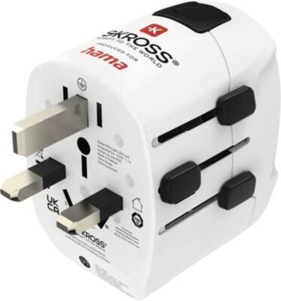 Hama 223474 Weltreiseadapter Set "World Travel Pro Light  USB", 3-polig, 2x USB Reisestecker
