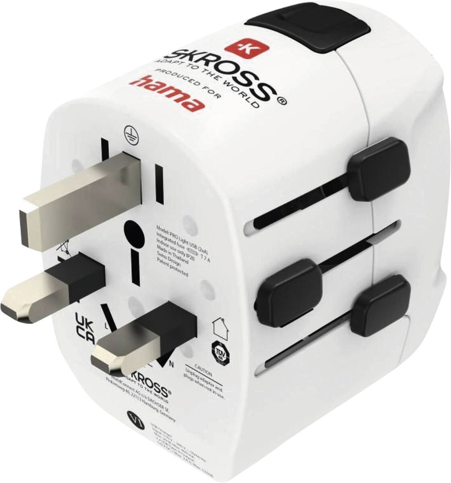 Hama 223474 Weltreiseadapter Set "World Travel Pro Light  USB", 3-polig, 2x USB Reisestecker