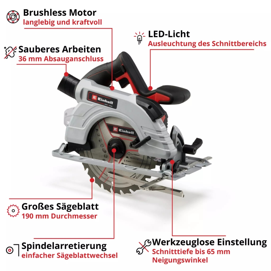 Einhell TP-CS 18/190 Li BL - Solo PROFESSIONAL Akku-Handkreissäge  Lieferung ohne Akku und ohne Ladegerät (separat erhältlich) 
