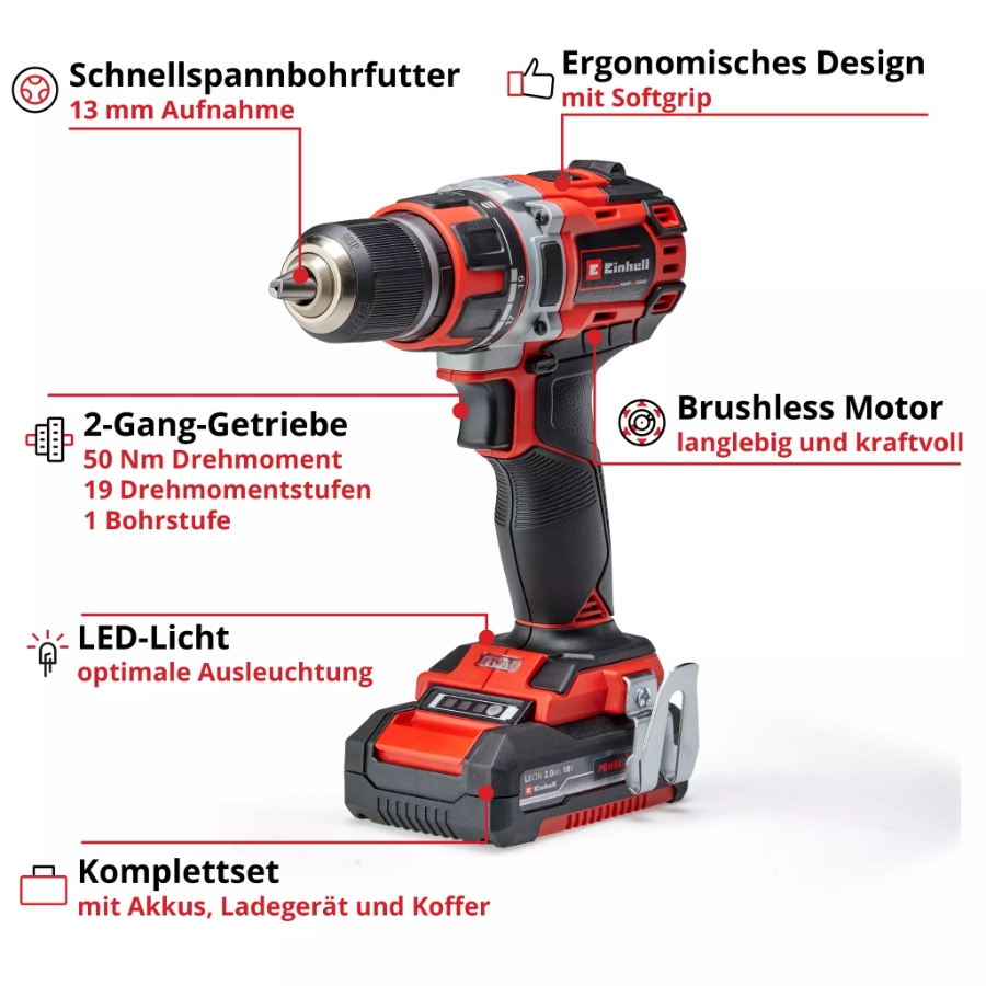Einhell TP-CD 18/50 Li BL (2x2,0Ah) PROFESSIONAL Akku-Bohrschrauber  