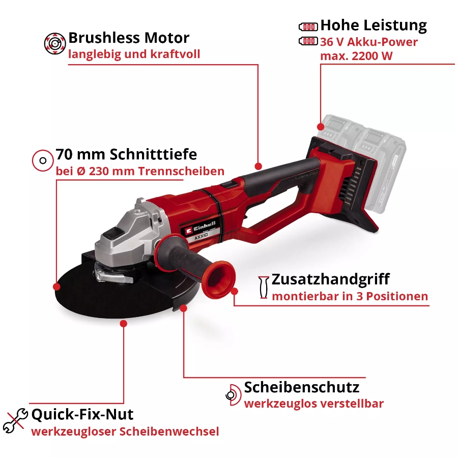 Einhell AXXIO 36/230 Q PROFESSIONAL Akku-Winkelschleifer  