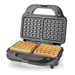 Nedis KAMG120FBK Multi-Grill |  Grill / Sandwich / Waffle | 900 W  28 x 15 cm | Automatischer Temperaturkontrolle | Edelstahl