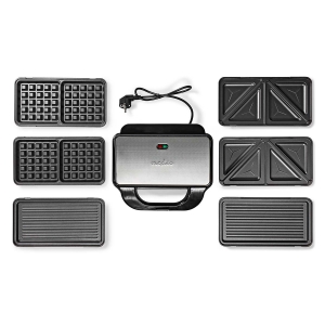 Nedis KAMG120FBK Multi-Grill |  Grill / Sandwich / Waffle | 900 W  28 x 15 cm | Automatischer Temperaturkontrolle | Edelstahl