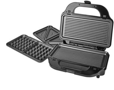 Nedis KAMG120FBK Multi-Grill |  Grill / Sandwich / Waffle | 900 W  28 x 15 cm | Automatischer Temperaturkontrolle | Edelstahl