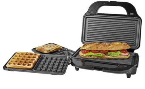 Nedis KAMG120FBK Multi-Grill |  Grill / Sandwich / Waffle | 900 W  28 x 15 cm | Automatischer Temperaturkontrolle | Edelstahl