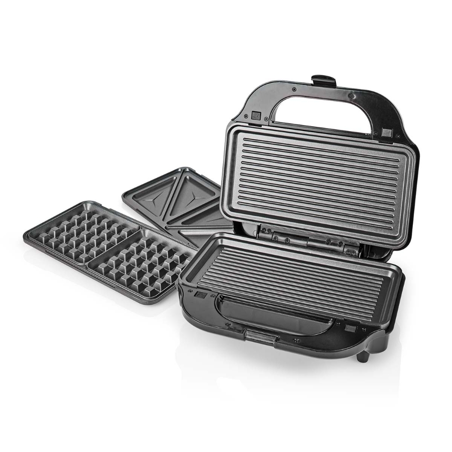 Nedis KAMG120FBK Multi-Grill |  Grill / Sandwich / Waffle | 900 W  28 x 15 cm | Automatischer Temperaturkontrolle | Edelstahl