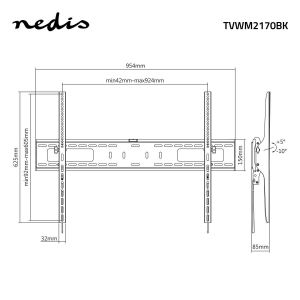 Nedis TVWM2170BK Neigbare TV-Wandhalterung 60 - 100 " | max 75kg kippbar: 5 ° | Minimaler Wandabstand: 85 mm | Stahl| Schwarz