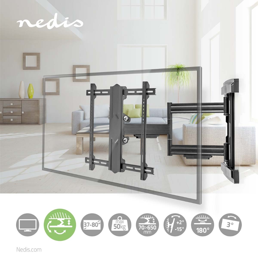 Nedis TVWM6550BK Vollbewegliche-TV-Wandhalterung 37 - 80 "  50 kg | kippbar | drehbar | Minimaler Wandabstand: 70 mm |
